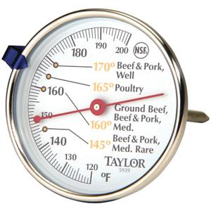 Taylor Leave-in Meat Oven Safe Compact Analog Dial Meat Food Grill BBQ Kitchen Cooking Thermometer, 3-inch dial, Stainless Steel (Standard)