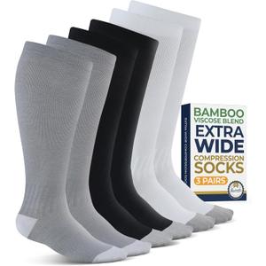 Pembrook 3 Pairs Plus Size Compression Socks Wide Calf - Bamboo Viscose Compression Socks for Women Wide Calf (Black/White/Gray - 3 Pairs)