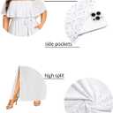 Pinup Fashion Women Plus Size Summer Dresses - Off The Shoulder Wedding Guest Eyelet Casual Maxi Dress Pockets (White, L)