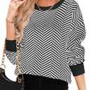 Dokotoo Women's Crewneck Cute Sweaters 2024 Striped Colorblock Fall Winter Knitted Pullover Tops (Medium, White)