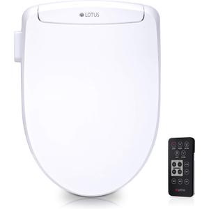 Lotus Bidet ATS-500 Remote Elongated | Wireless Remote Control, Heated Toilet Seat with Adjustable Warm Water Wash, Stainless Steel Nozzle, Warm Air Dryer, Eco Mode, Easy DIY Installation (White)