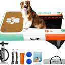 FBSPORT Inflatable Dog Boat Ramp Floating Dock Water Ladder for Pool, Boat, Non-Slip EVA Floating Ladder Pool Ramp for Dog Up to 220 LBs, Safe & Easy Access, Teal&orange White, 47"*39"*6"