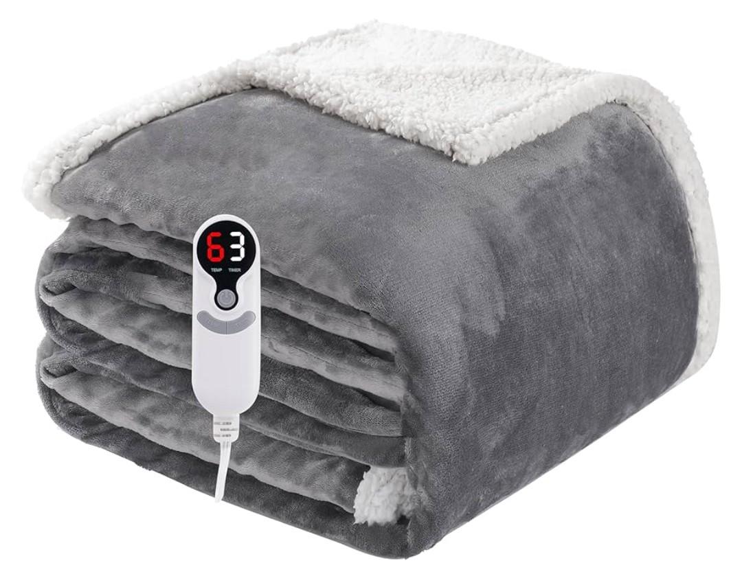 Electric Heated Blanket Full Size 72"x84", Soft Flannel with Overheat Protection, 9 Adjustable Heat Settings & 10-Hour Auto-Off Timer, Fast Heating for Winter Comfort, Light Gray