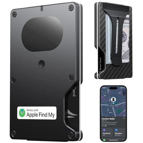 Wallet for Men, Slim Minimalist Wallet Card Holder with Location Tracking, Build in Airtag Chip Compatible with Apple Find My, RFID-Blocking Smart Air Wallet with Money Clip (Black Carbon Fiber)