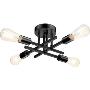 TOBUSA Semi Flush Mount Ceiling Light Fixture Matte Black, Modern Sputnik Close to Ceiling Light, Chandelier Light Fixture Ceiling for Bedroom Kitchen Living Room Dining Room, 4 Light E26 Socket
