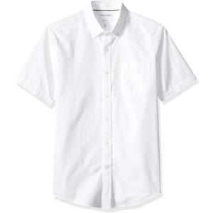 Amazon Essentials Mens Slim-Fit Short-Sleeve Pocket Oxford Shirt (Medium, White)