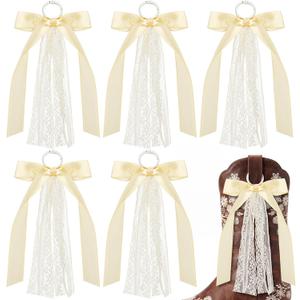 6 Pack Champagne Ribbon Boot Bow for Cowgirl Boots Pre-Tied Ribbons Lace Bows Hanging Decor Removable for Wedding Women DIY Bridal Shower Reception Accessory Holiday Supplies Birthday Gifts