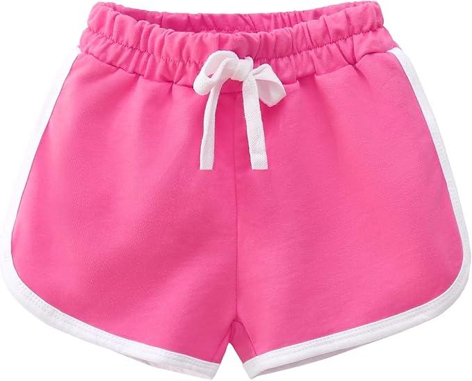 2 Pack Little Big Girls Running Athletic Cotton Shorts Toddler Kids Workout Dance Dolphin Short (3T, A03-rosered-purple-green(2pack))