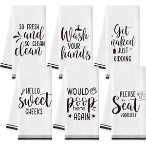 Funny Sayings Hand Towel - 6Pcs Sweet Cheeks Fun Bathroom Decorative Absorbent Soft Polyester Towels for Bathroom Bar Dining Room Kitchen Decor, Housewarming Gift for Hostess Home Friend