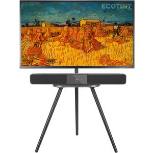 Tripod Easel TV Stand for 40 to 65 Inch LCD Led Screen, Height Adjustable and Swievel TV Stand, Portable TV Floor Stand with Wooden Tray for Bedroom, Living Room, Studio, Black Metal
