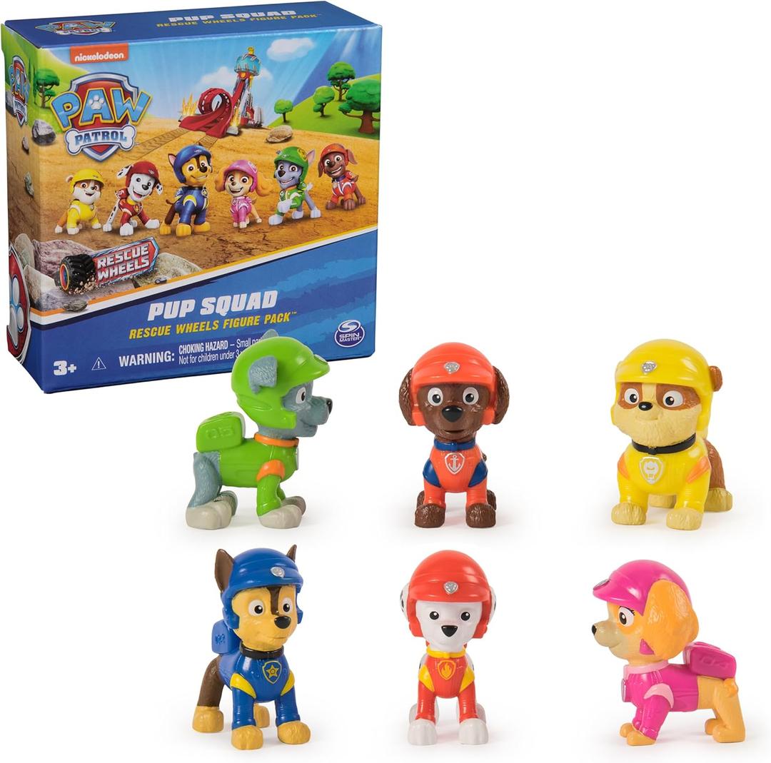 Paw Patrol: Rescue Wheels, 6-Pack Pup Squad Action Figure Gift Set, Under 2-Inch Figures, Kids Toys for Boys & Girls Ages 3 and Up