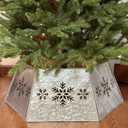 WKHOMEDECO 28" Christmas Tree Collar for Pencil Tree,Metal Tree Collar with Hollow-Out Snowflake Design,Pet-Proof Christmas Tree Collars for Artificial Trees,Secure&Reusable Holiday Decor (Galvanized)