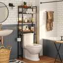 MAHANCRIS Over The Toilet Storage Rack, 4 Tier Bathroom Organizer Over Toilet, Freestanding Space Saver Toilet Stand with 2 Hooks, Bathroom Storage Shelf, Easy to Assemble, Rustic Brown TSHR0401Z