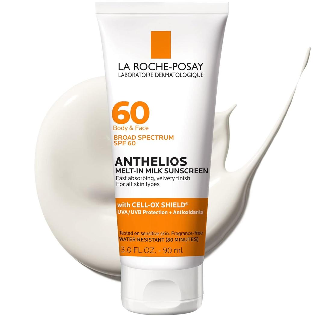 La RochePosay Anthelios MeltIn Milk Sunscreen SPF 60, Sunscreen For Body & Face, Broad Spectrum SPF + Antioxidants, Oil Free, Lightweight & Fast Absorbing, Oxybenzone Free
