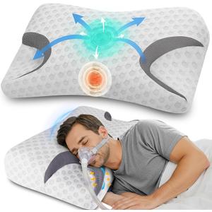 IKSTAR CPAP Pillow for Side Sleepers  Fits All CPAP Mask Types  Adjustable Memory Foam with Contoured Cutouts for Side, Back & Stomach Sleepers  Reduces Air Leaks & Mask Pressure a Better Sleep (Queen-22.8"Lx14.9"Wx(3.9"/3.7")H, White)