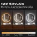 20" Round Backlit Bathroom Mirror with Lights, Circle LED Smart Mirror for Bathroom, Stepless Dimmable, 3-Color Dimming, Wall Mounted Vanity Mirror with Memory Function, IP54, Touch Button