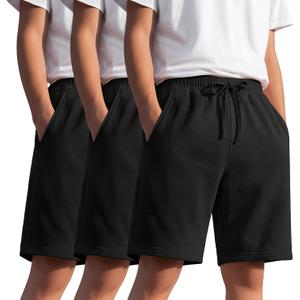 3 Pack Boys Shorts Kids Pull on Athletic Baggy Sweat Shorts with Pockets Elastic Waist Summer Casual 11-12 Years