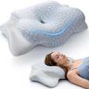 JINXIA Cervical Neck Pillow for Neck and Shoulder, Odorless Memory Foam Pillow with Soft Silk Cover, Ergonomic Orthopedic Neck Support Pillow for Side, Back & Stomach Sleepers - White