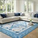 SOULFUL Medium Pile 8x10 Rugs for Living Room - Soft Foot Feel Large Area Rug - Blue Boho Floral - Washable Non-Slip - Perfect for Bedroom Kids Room Under Dining Table Office