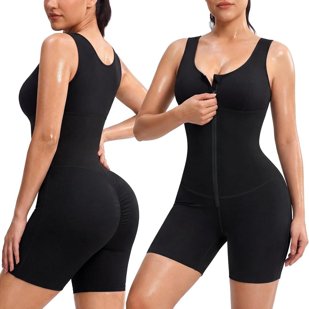 Junlan Sauna Suit Women - Full Body Sleeveless Sauna Jumpsuit with Zipper Waist Trainer (Large, Black)