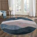 Sungea 6ft Abstract Round Rugs for Bedroom,Soft Washable Non-Slip Large Circle Rug,Chic Faux Wool Mountain Low-Pile Carpets for Kidsroom/Nursery/Living Room/Classroom(Blue)