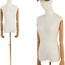 Dress Form with Head and Posable Wood Arms, Height Adjustable Mannequin Torse Body, Female Clothing Display Model with Metal Base