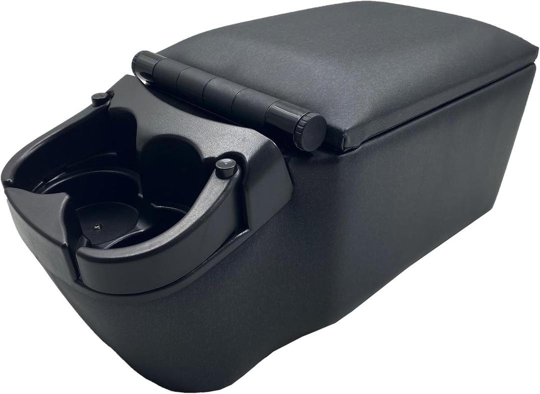 Universal Truck Seat/Bench Contractor Center Console Business Organizer and Storage with Adjustable Cup Holders, Clip Board, and Padded Top Lid for Armrest Back Black