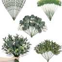 60 Pcs Mixed Artificial Eucalyptus Leaves Stems Bulk, 5Kinds Fake Greenery Silver Dollar Leaves Dried Eucalyptus Bundle with White Seeds Berry for DIY Bouquets Floral Arrangement Wedding Vase