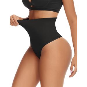 Niceuare Tummy Control Thong Shapewear for Women High Waist Body Shaper Underwear Seamless Comfortable Panty Thong (Black)