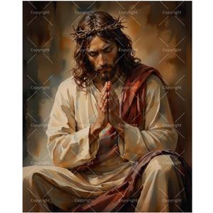 Religious Art Paint by Numbers Kit for Adults - DIY Seated Jesus in Prayer Painting on Canvas 16x20In, Framed Acrylic Paint Set, Suitable for Beginners, Art for Home Decoration/Gifts