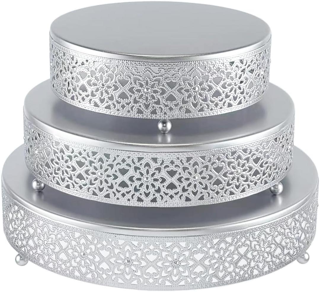 Cake Stand Set of 3 Metal Cupcake Stands Dessert Display Plate for Wedding Party Birthday (3 Pcs, Matte Silver)