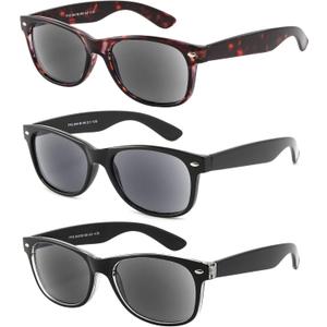 Yogo Vision Reader Sunglasses for Women and Men, UV400 Tinted Reading Sunglasses 3-Pk (Black, Brown Havana, Black Out Transparent Clear Inner)