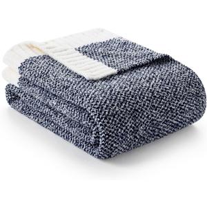 Snuggle Sac Navy Throw Blanket for Couch, Oversized Throw XL Super Soft Warm Blankets Cozy Knit Fuzzy Lightweight Throws for Sofa, Bed, Living Room, Heather Navy, 50x70 inches