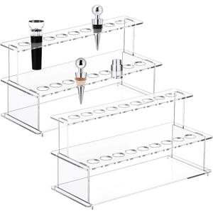 UNICRAFTALE 2 Sets Wine Bottle Stopper Display Stairs 18 Slot Clear Acrylic 2 Tier Riser Wine Stopper Holder Wine Stopper Display Stand Rack for Countertop 9.44"Lx3.93"Wx4.72"H