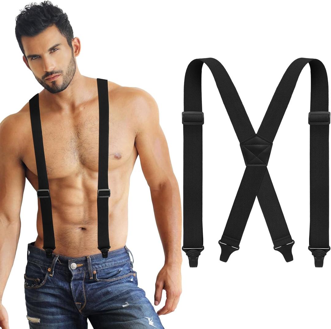 Janmercy X Back Hidden Suspender 1.5 Inches Heavy Duty Airport Work Friendly Suspenders Under Clothing for Men Women