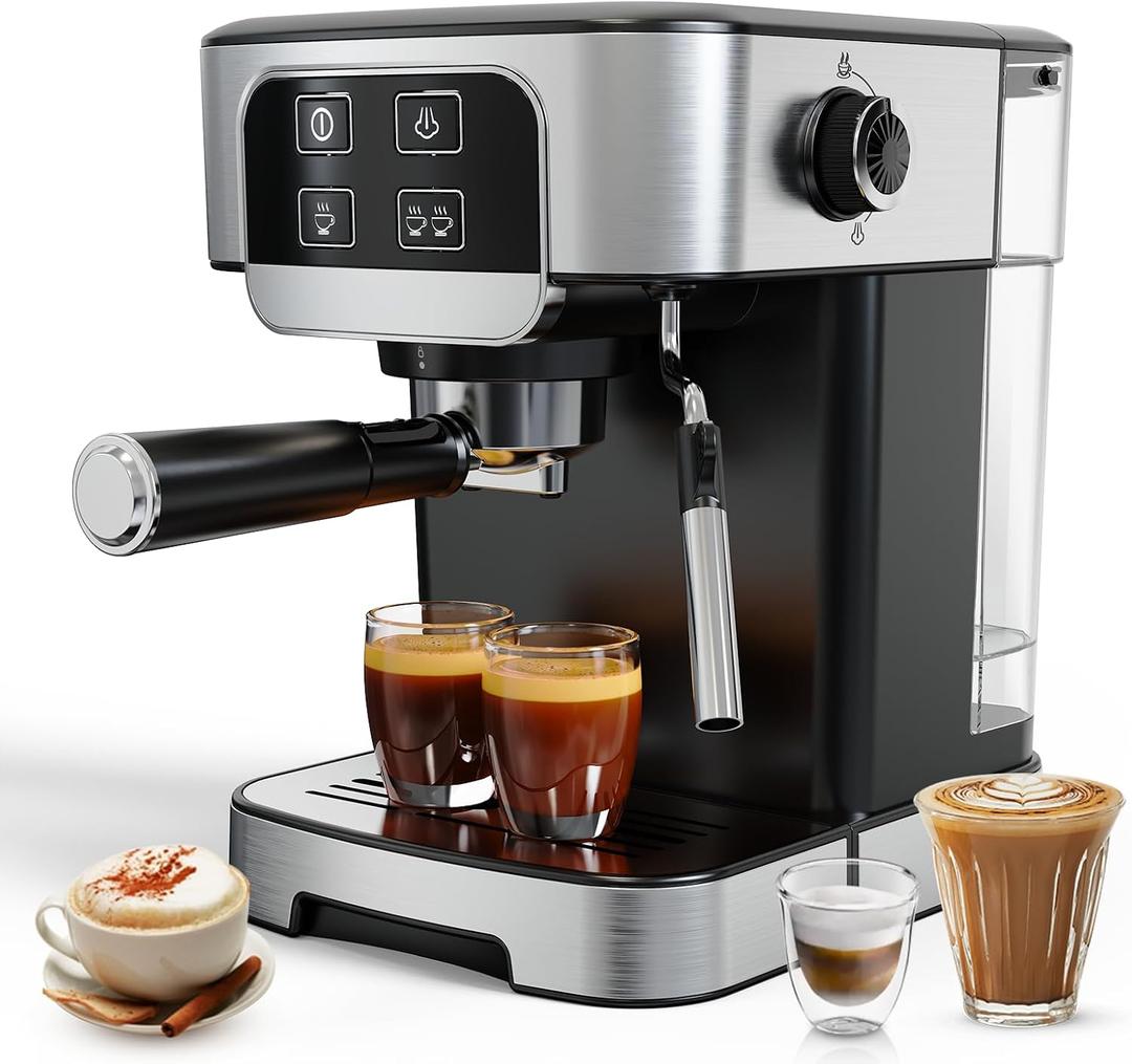 Espresso Machine 20 Bar with Steam Milk Frother, Stainless Steel Coffee Machine with Removable Water Tank for Cappuccino, Latte, Compact Stainless Steel Coffee maker for home, Great Gift