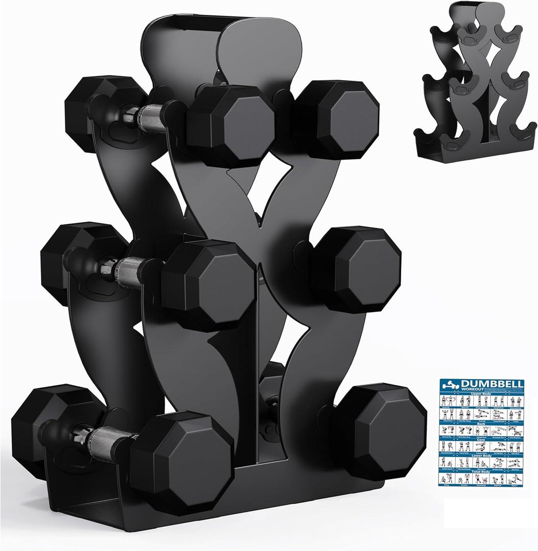 Dumbbell Rack Stand Only,No Install Needed Small Weight Rack with Dumbell Protector Edge,Compact A-Frame Dumbbell Holder,For Home Gym Workout (3 Tier)