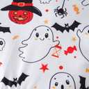 Halloween Little Girl Dress Pumpkin/Bat Outfit Flared Sleeve Ruffled Dresses 3-8T (White)