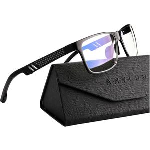 ANYLUV Blue Light Blocking Glasses Men Computer Gaming Glasses Lightweight Al-Mg Metal Anti Eyestrain Eye Protection (A1- Black(everyday Protection))