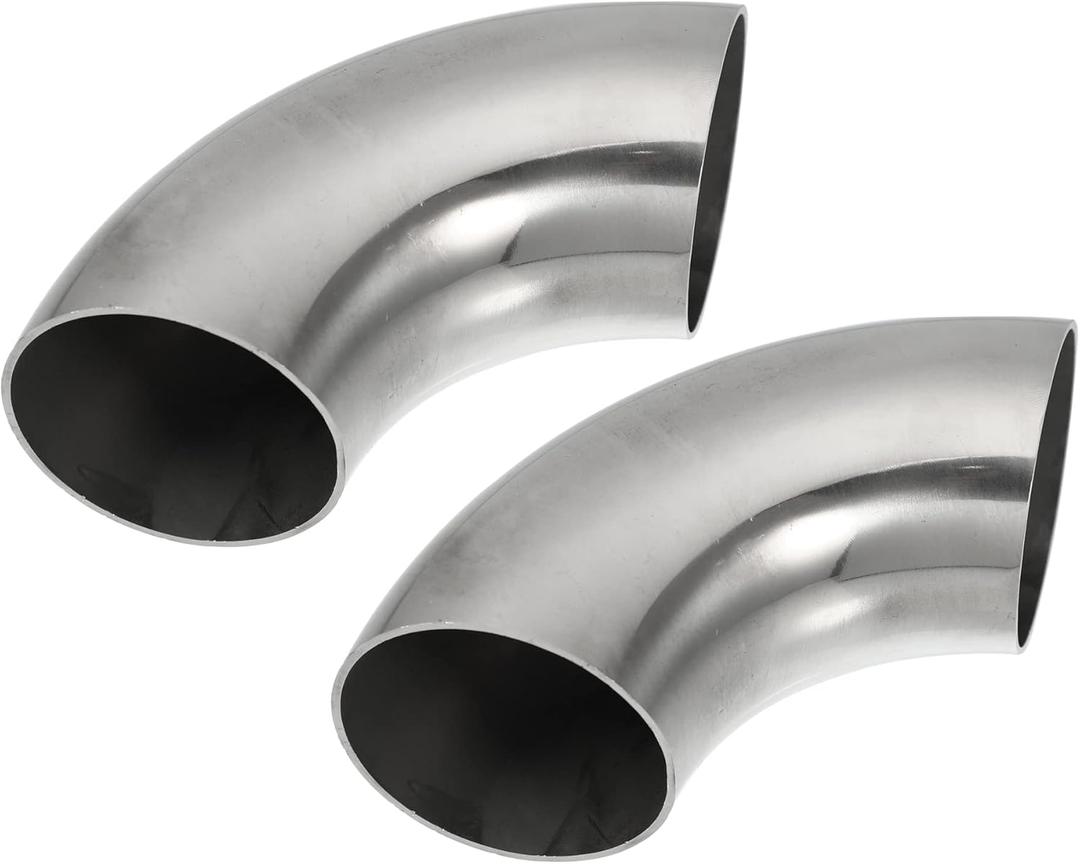 X AUTOHAUX 2pcs OD 2.25 Inch 90 Degree 1.5mm Thickness Mandrel Bend Elbow SS304 Stainless Steel Bend Tube Exhaust Elbow Pipe for Car Modified Exhaust System