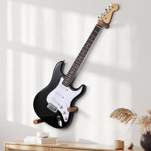 Electric Guitar Wall Mount Hanger Horizontal Hidden Design, Solid Wood Holder with Adjustable Hooks, Neck Protection (Brown)