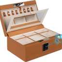 Jewelry Safe, Biometric Fingerprint Safe, Leather Wrapped Jewelry Box with Lock & Mirror, Ultra-Lightweight Jewelry Box Suitable for Home Use & On-the-Go(Three-Tier Brown)