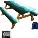 CAPSCEOLL Fitted Picnic Table Cover with Bench Covers with Elastic Waterproof Outdoor Camping Tablecloth 6 Foot Windproof Table Cloth with Drawstring Bag, 72X30in, Green Mountain
