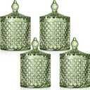 Aoriher 4 Pcs Crystal Glass Candy Jar Set with Lids Home Decorative Storage Jars for Apothecary, Bathroom, Kitchen, and Pantry, Ideal for Cotton Swabs and Jewelry (Medium,Green)
