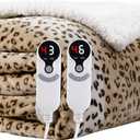Electric Heated Blanket King Size 90"x100" - Microplush & Sherpa Fabric Dual-Sided, 9 Heat Settings & 10 Hours Auto Off, Cozy Warming Throw for Office or Bed, Machine Washable, Beige Leopard Print