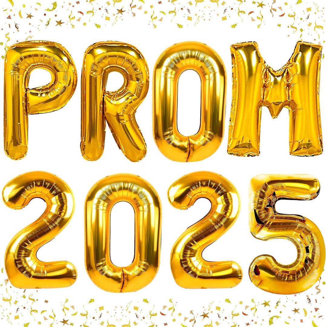 Prom 2025 Balloons Gold 40 Inch Giant - Prom 2025 Decorations Decor for Graduation Party Foil Mylar Balloons Banner Sign