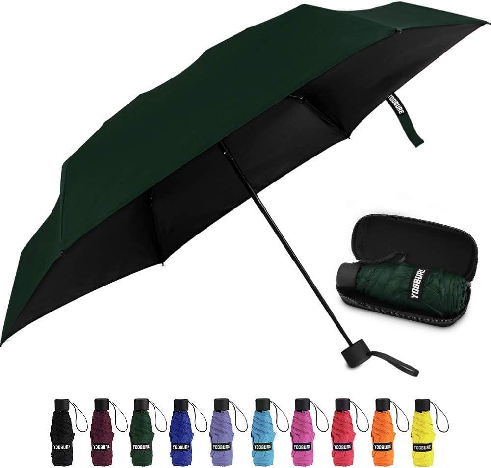 Yoobure Small Mini Umbrella with Case Light Compact Design Perfect for Travel Lightweight Portable Parasol Outdoor Sun&Rain Umbrellas (Dark Green)