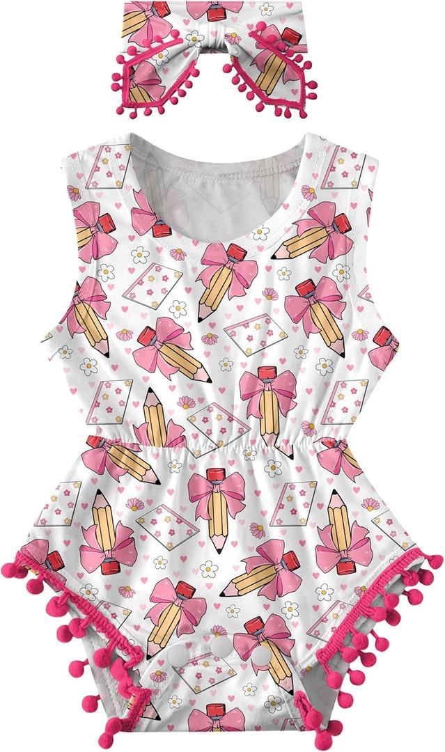 UNICOMIDEA Baby Girl Clothes 0-24 Months Floral Sleeveless Baby Cowgirl Newborn Romper Jumpsuit Outfit Set with Headband (White)