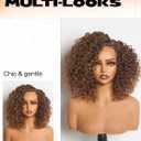 GORGIUS Shaggy Curly Wave Bob Wig Glueless Ready To Go Hd Lace Front Wigs for Women Highlight Brown Fiber Blend Human Hair 200% Density Pre Plucked Pre Cut Side Part 12 Inch
