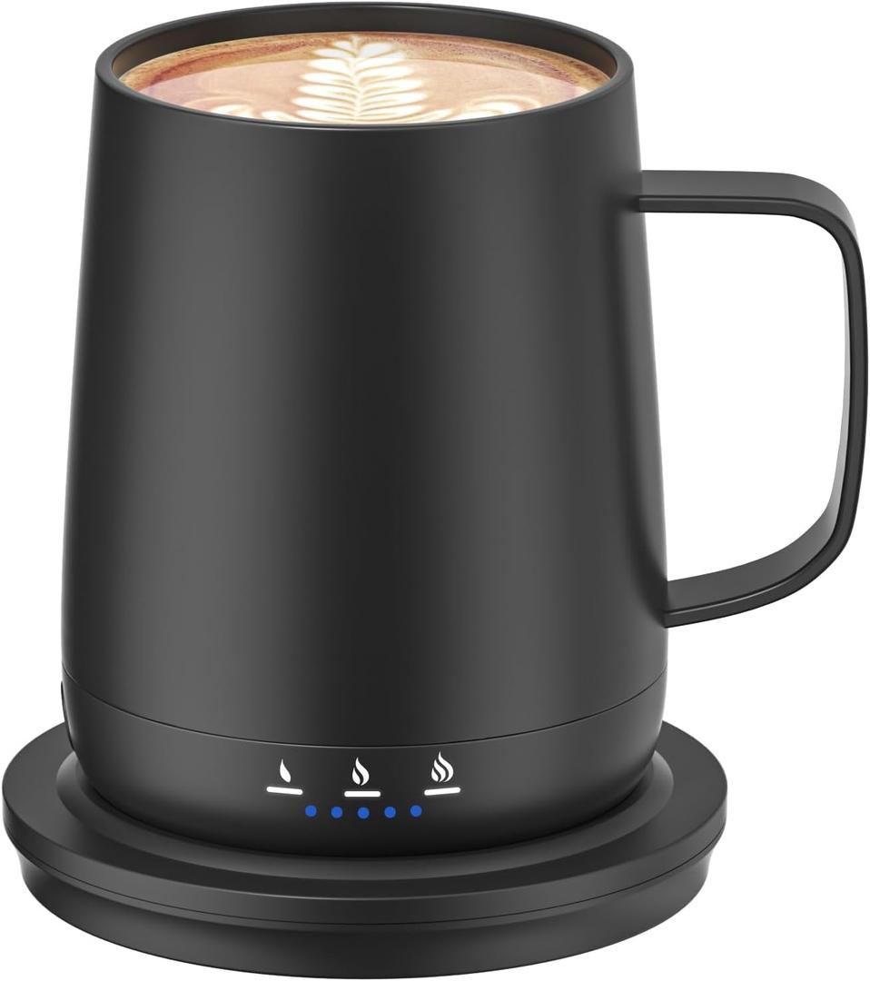 Smart Self Heating Coffee Mug,14oz Temperature Control Coffee Mug,Hot up to 150F,Rechargeable Heated Coffee Mug,Up to 6H Battery Life,Coffee Cup Warmer,Great Gift for Coffee Lovers,Dad,Mom (Black)